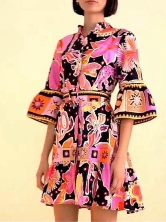 FARM Rio Dresses & Skirts - Farm Rio Black Enchanted Nature Floral Mini Belted Dress Resort Size Small